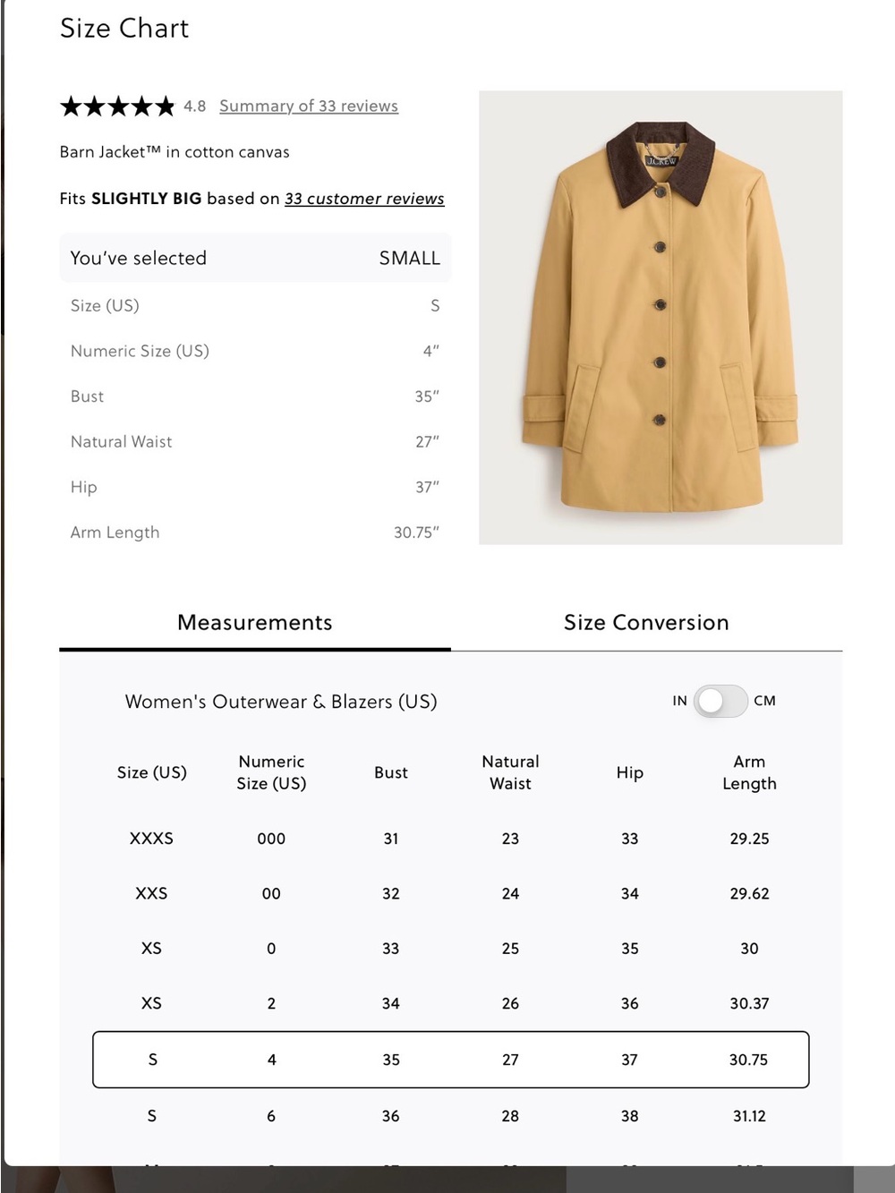 NWT J. Crew Women's Barn Jacket in cotton canvas w/ Dark Brown Collar, sz Small - Picture 5 of 9
